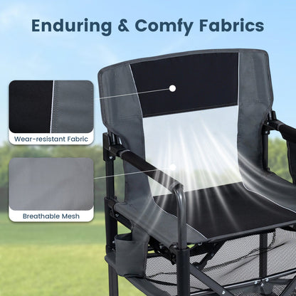 GemGear heavy-duty camping chair in gray fabric with cup holder and storage pockets on Tampa Home & Garden Store