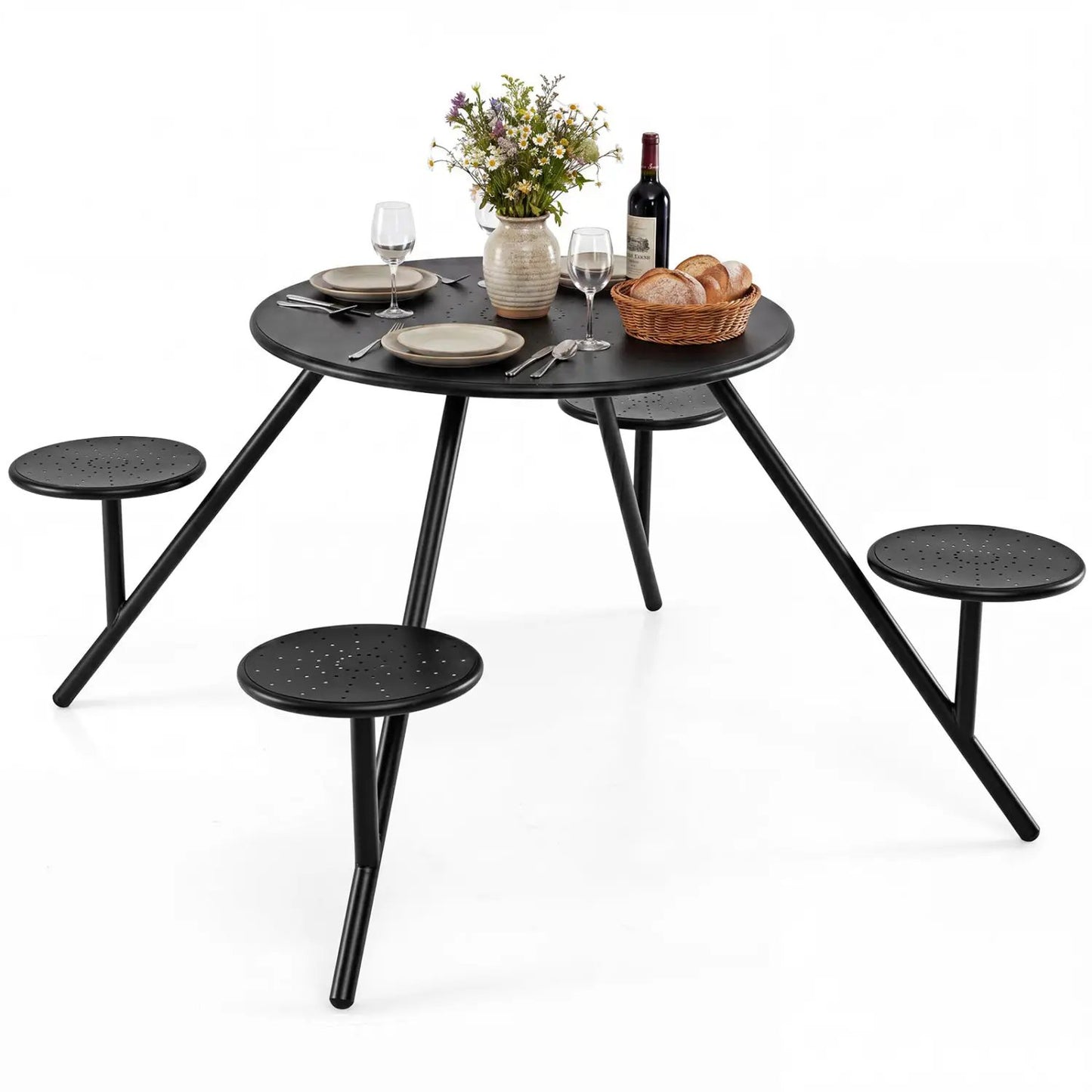 Round Picnic Table for Four with Umbrella Hole