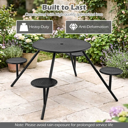 Round Picnic Table for Four with Umbrella Hole