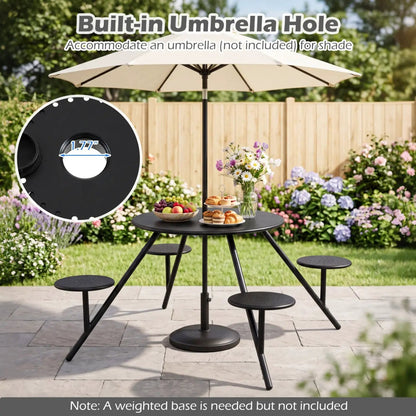 Round Picnic Table for Four with Umbrella Hole