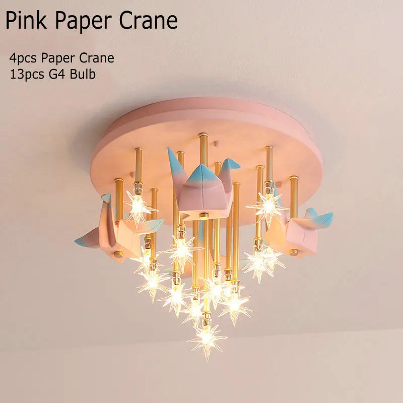 Decorbites Kids Paper Crane Ceiling Light pink blue cranes with star LED bulbs on lamp on Tampa Home & Garden Store