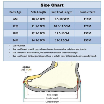 Stevvex newborn indoor sock shoes with rubber soles; baby soft cotton socks size chart and foot diagram on Tampa Home & Garden Store
