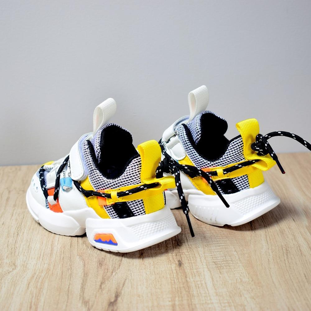 Stevvex toddler sneakers lace-up mesh kids' shoes yellow black white 2 shoes shown on Tampa Home & Garden Store