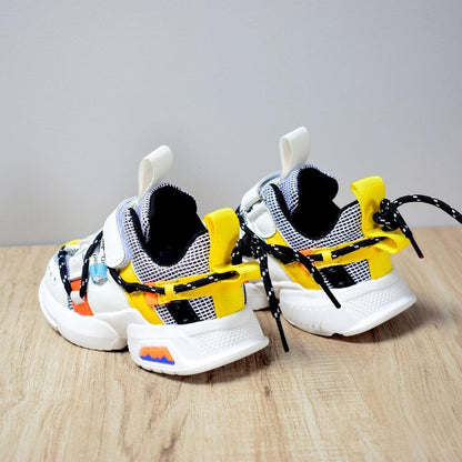 Stevvex toddler sneakers lace-up mesh kids' shoes yellow black white 2 shoes shown on Tampa Home & Garden Store