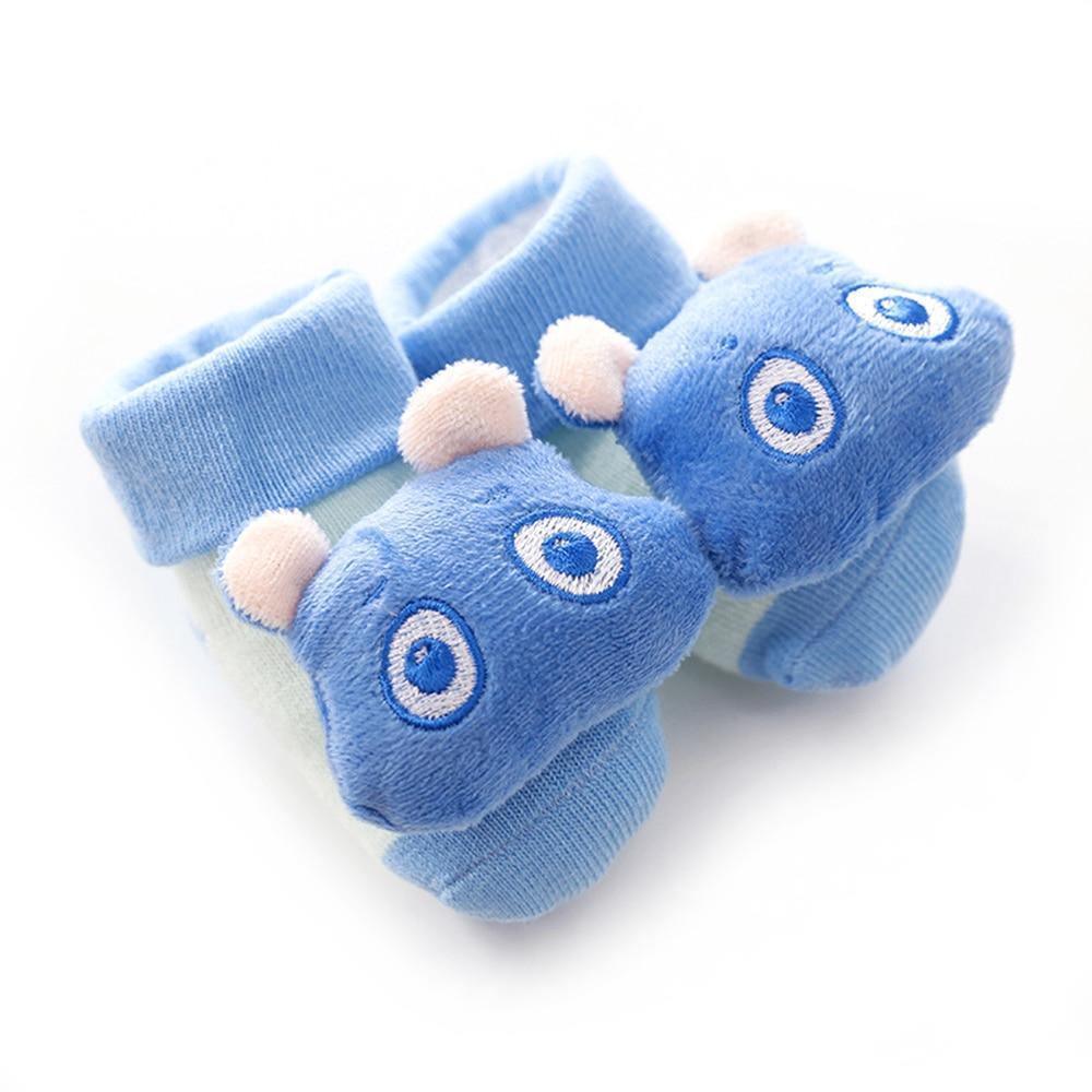 Cartoon baby plush socks blue bear-head design non-slip cotton 2 pairs Stevvex on Tampa Home & Garden Store