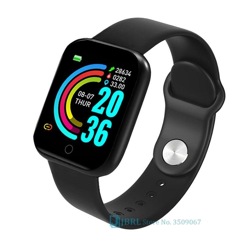 Stevvex smart watch ST1WT3506WML with black silicone band and square touchscreen display on Tampa Home & Garden Store