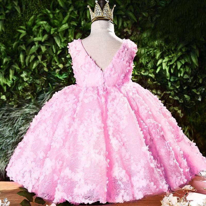 Stevvex pink lace tutu dress for toddler girl with floral applique skirt and V-back bodice on Tampa Home & Garden Store