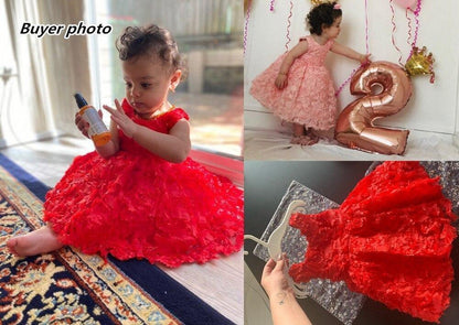 Stevvex luxury toddler lace tutu dress for baby girl, red lace, shown in a 3-photo collage on Tampa Home & Garden Store