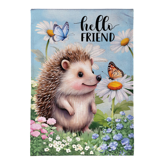 Hedgehog & Daisies Burlap House Flag - Tampa Home & Garden Store