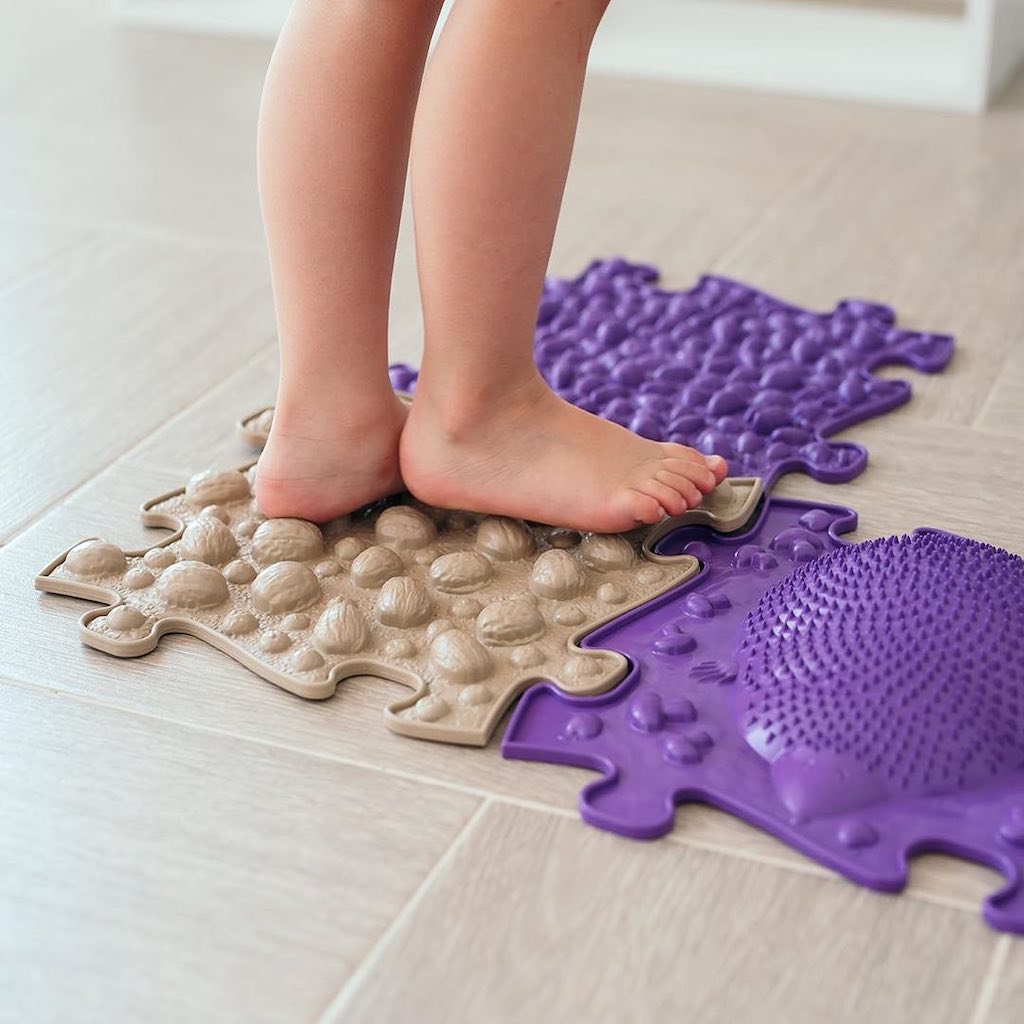 Extra Large Sensory Playmat Set interlocking beige bubble and purple textured mats by TINNITOTS on Tampa Home & Garden Store