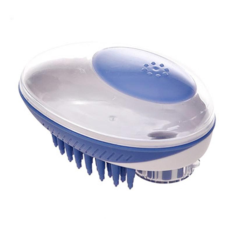 Pet bath brush 2-in-1 silicone grooming tool blue and white with transparent lid Stevvex on Tampa Home & Garden Store