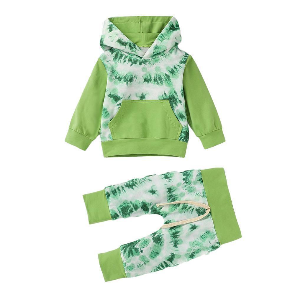Stevvex newborn hoodie 2pc outfit set green tie-dye with solid green pants on Tampa Home & Garden Store