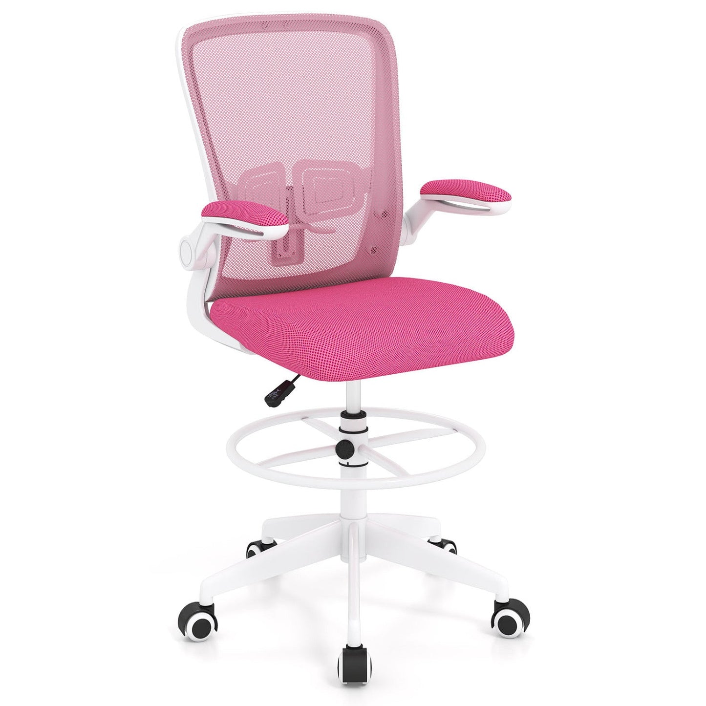 Height Adjustable Drafting Chair with Flip Up Arms-Black