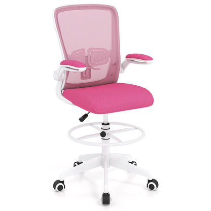 Height Adjustable Drafting Chair with Flip Up Arms-Black