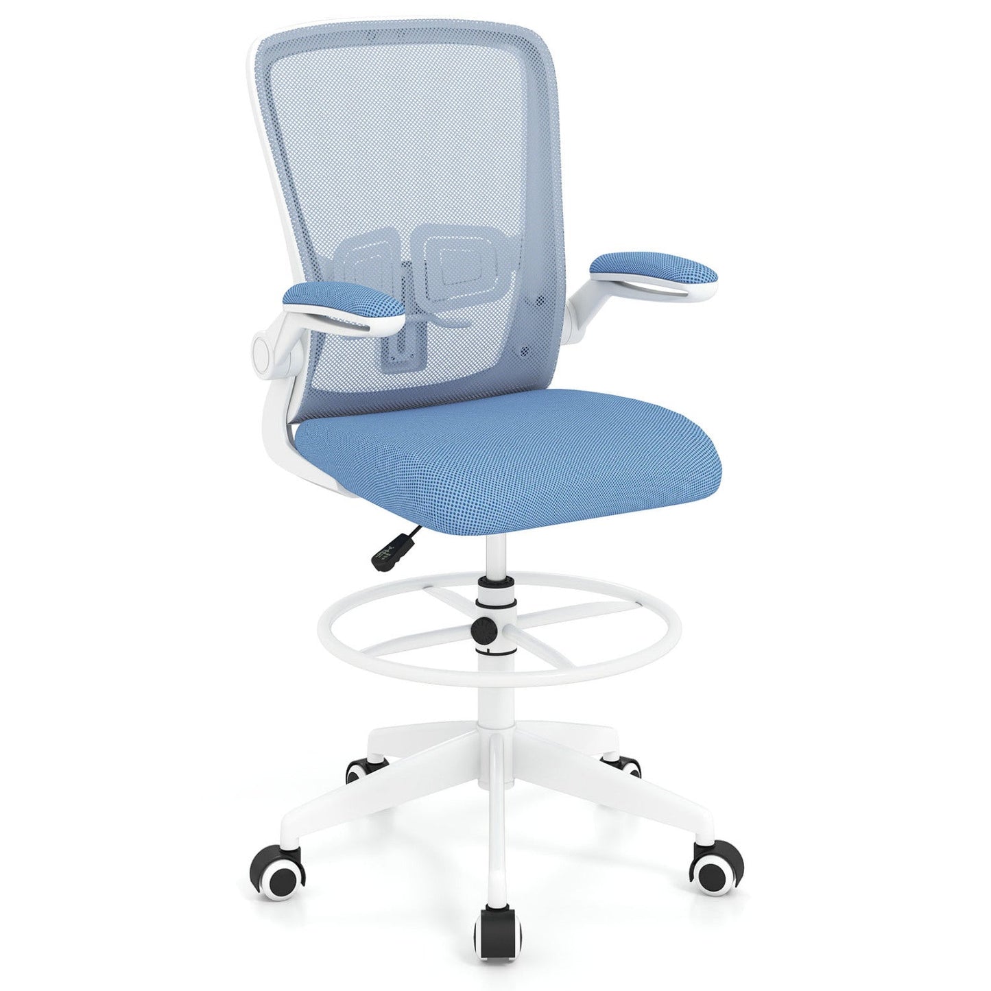 Height Adjustable Drafting Chair with Flip Up Arms-Black