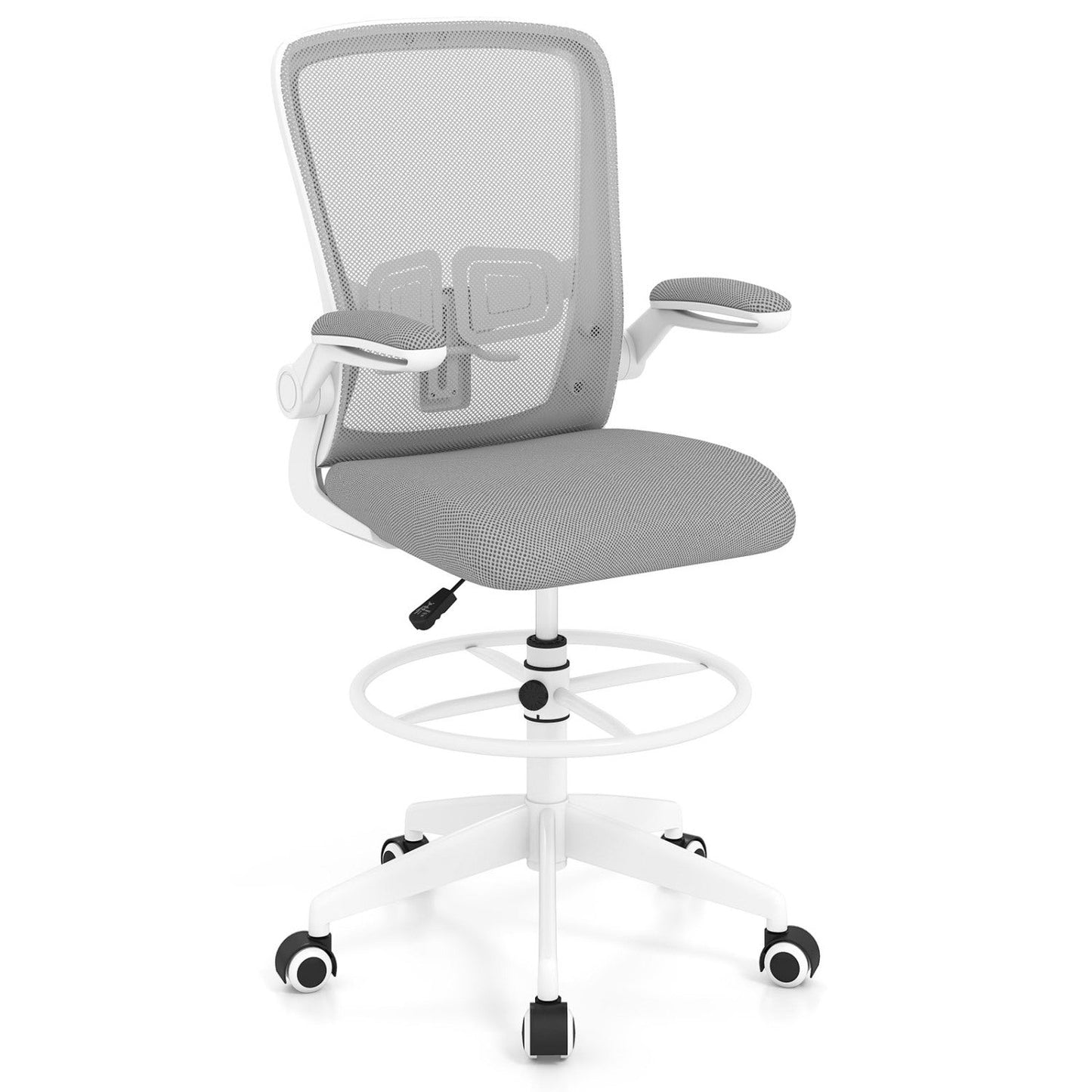 Height Adjustable Drafting Chair with Flip Up Arms-Black