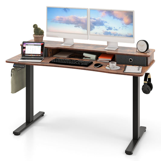 55 Inch x 24 Inch Height Adjustable Electric Standing Desk with 2 Drawers-Brown - Tampa Home & Garden Store