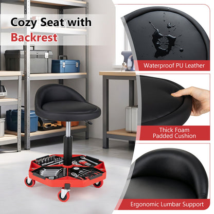 DirectDeals Adjustable Rolling Mechanic Seat with Storage Tray, black waterproof PU leather on Tampa Home & Garden Store