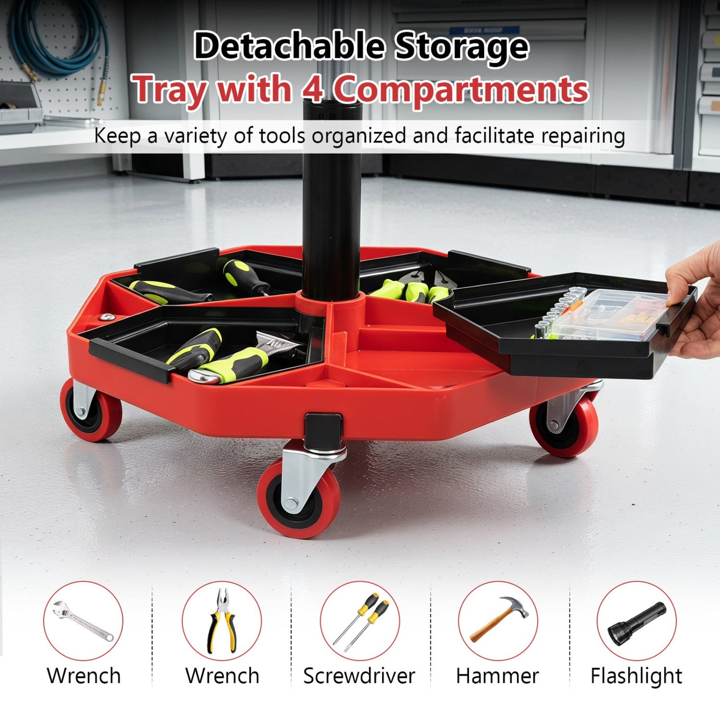 Adjustable rolling mechanic seat by DirectDeals red with detachable storage tray on Tampa Home & Garden Store
