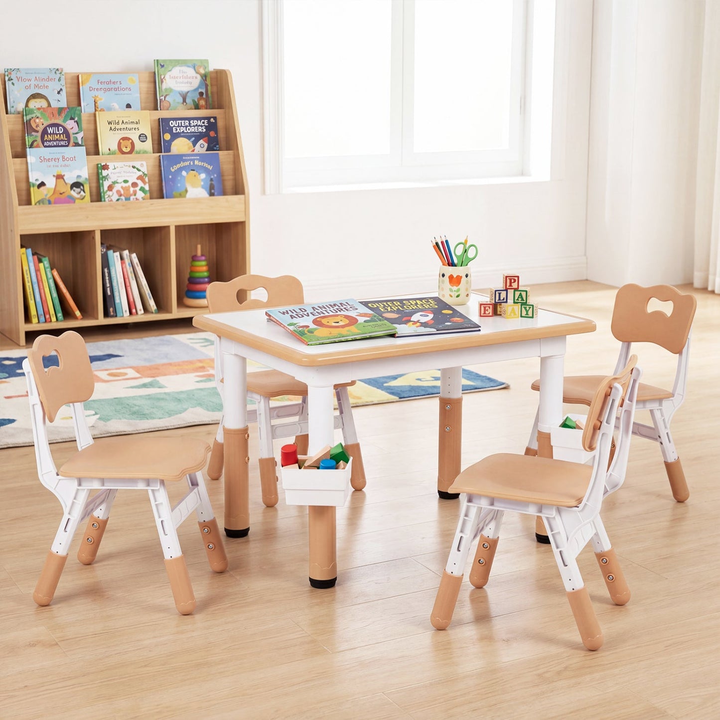 Kids Table and Chairs Set With Adjustable Height
