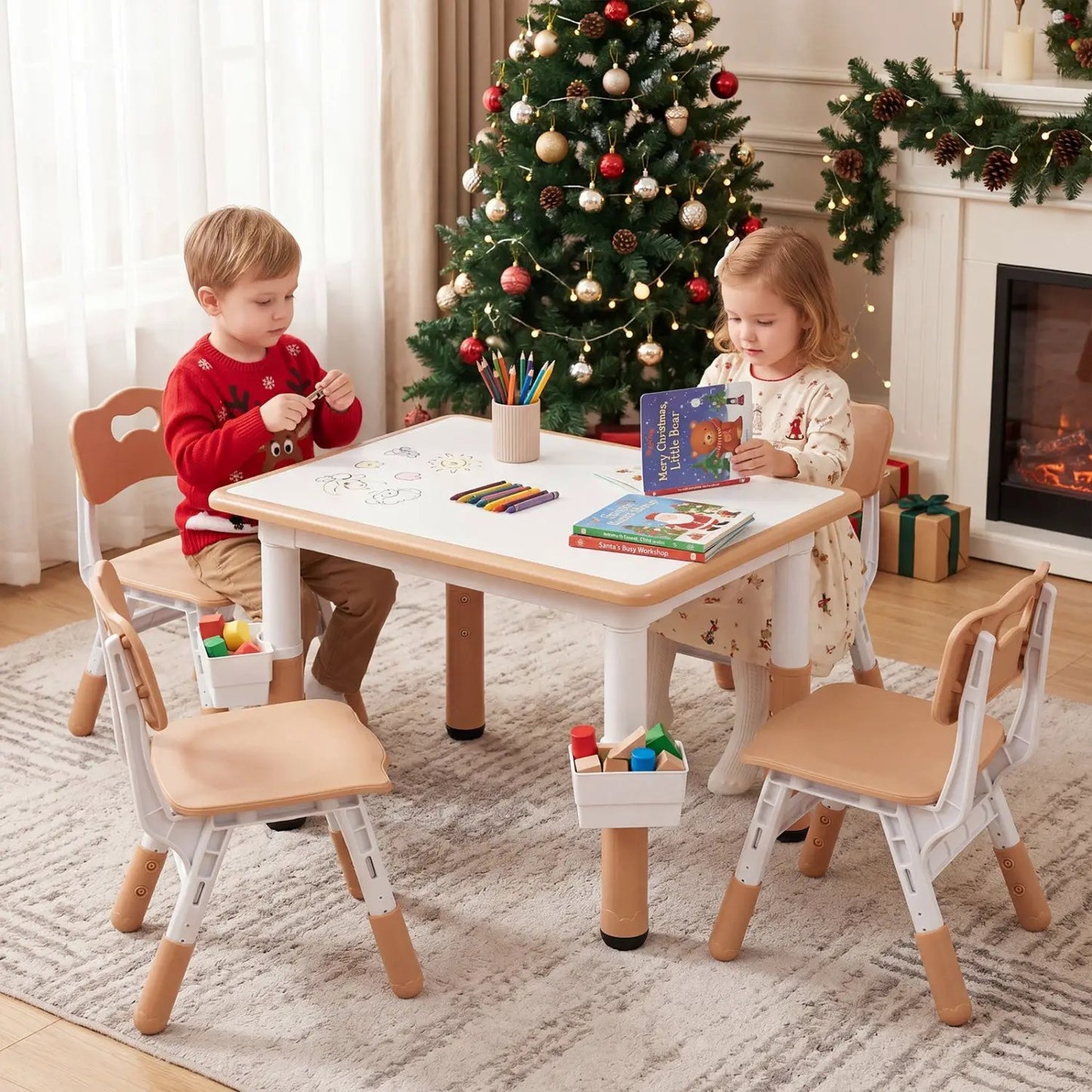Kids Table and Chairs Set With Adjustable Height