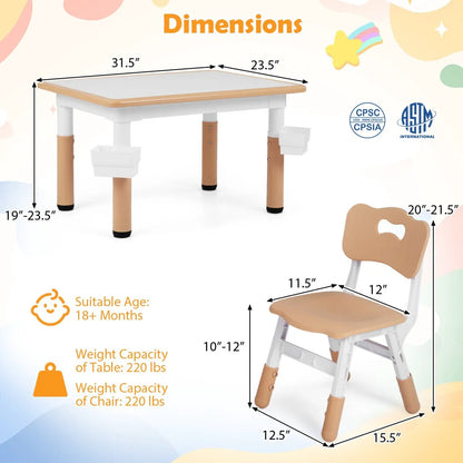 Kids Table and Chairs Set With Adjustable Height