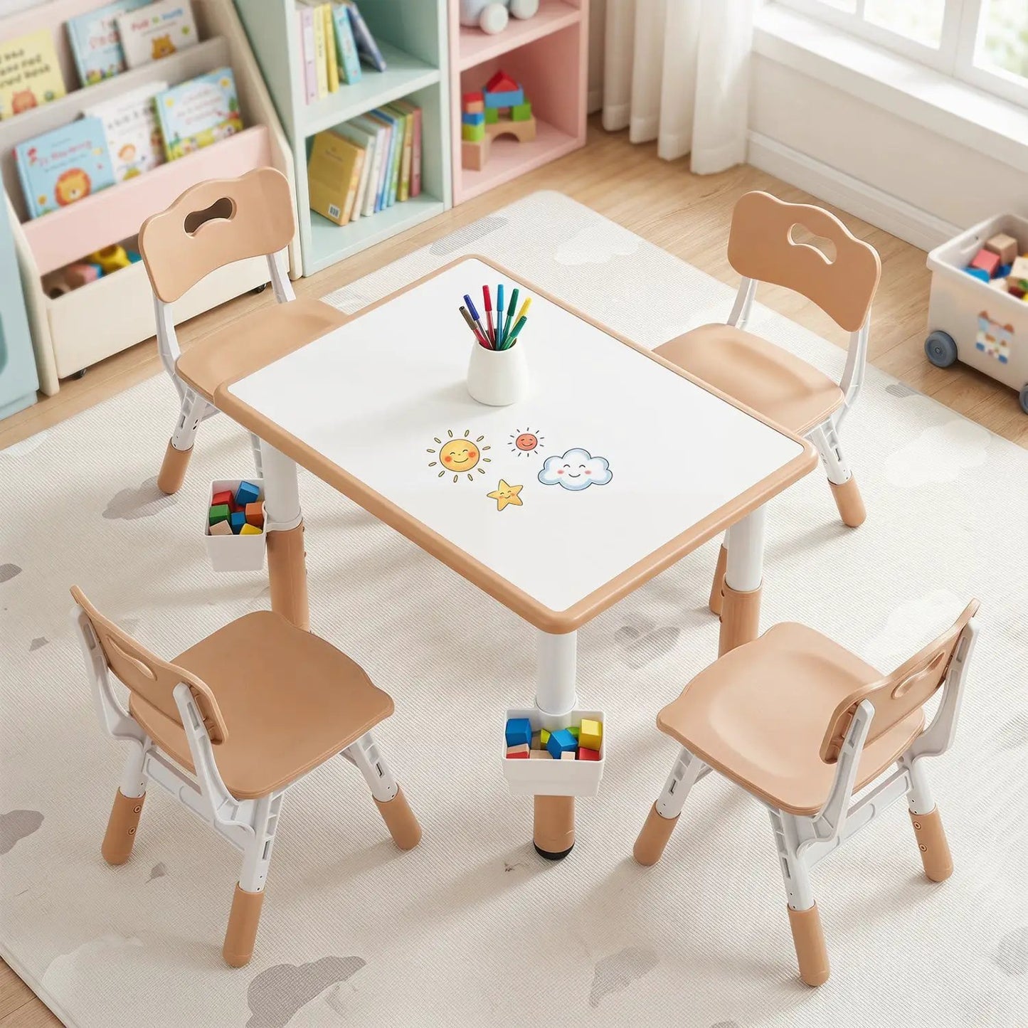 Kids Table and Chairs Set With Adjustable Height