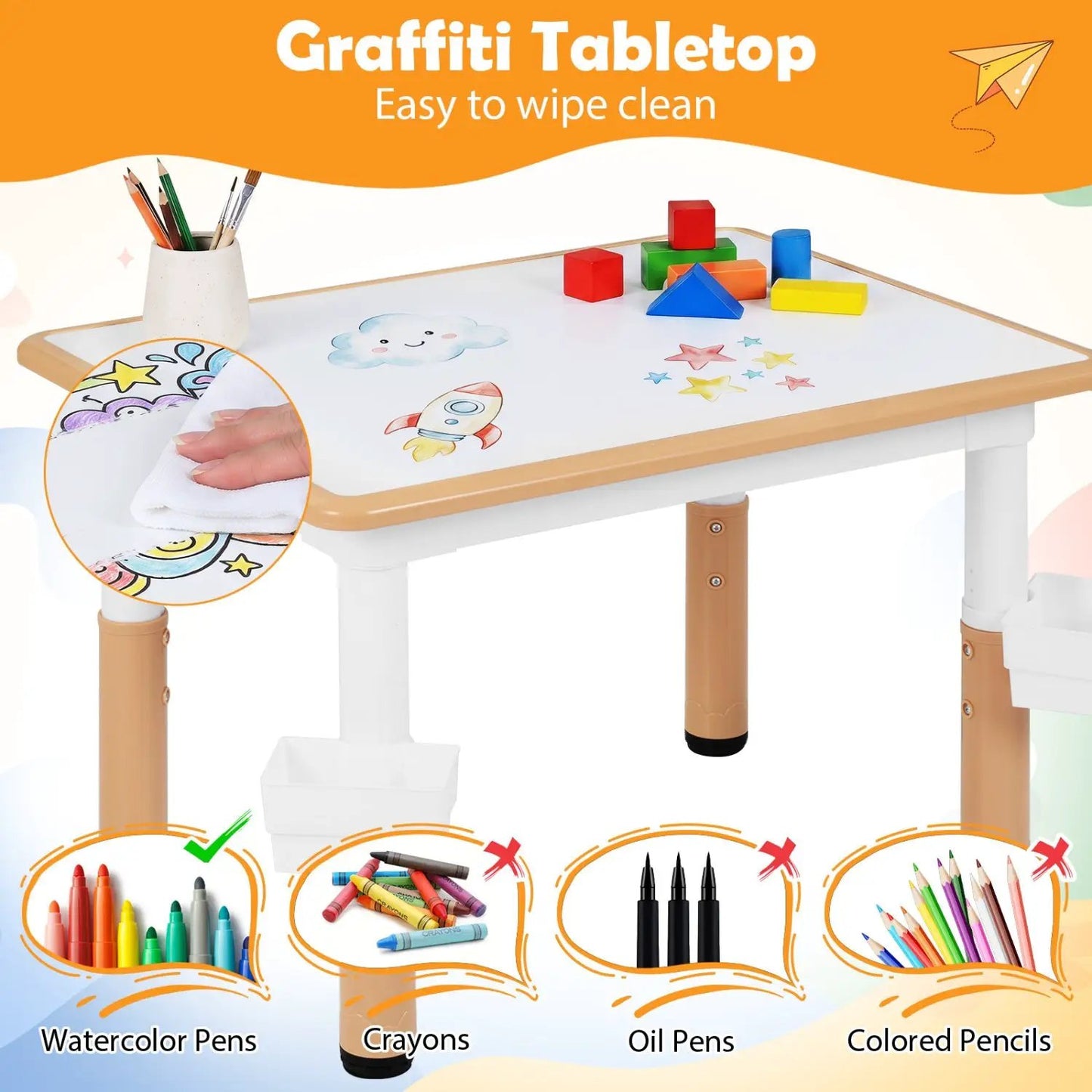 Kids Table and Chairs Set With Adjustable Height