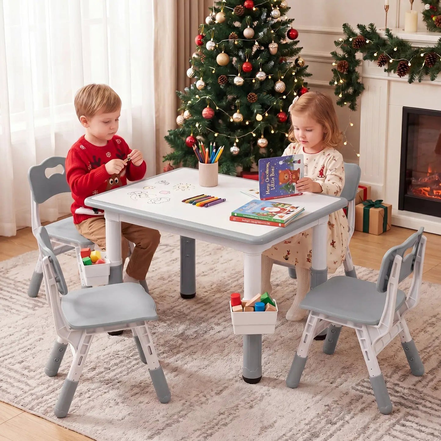 Kids Table and Chairs Set With Adjustable Height