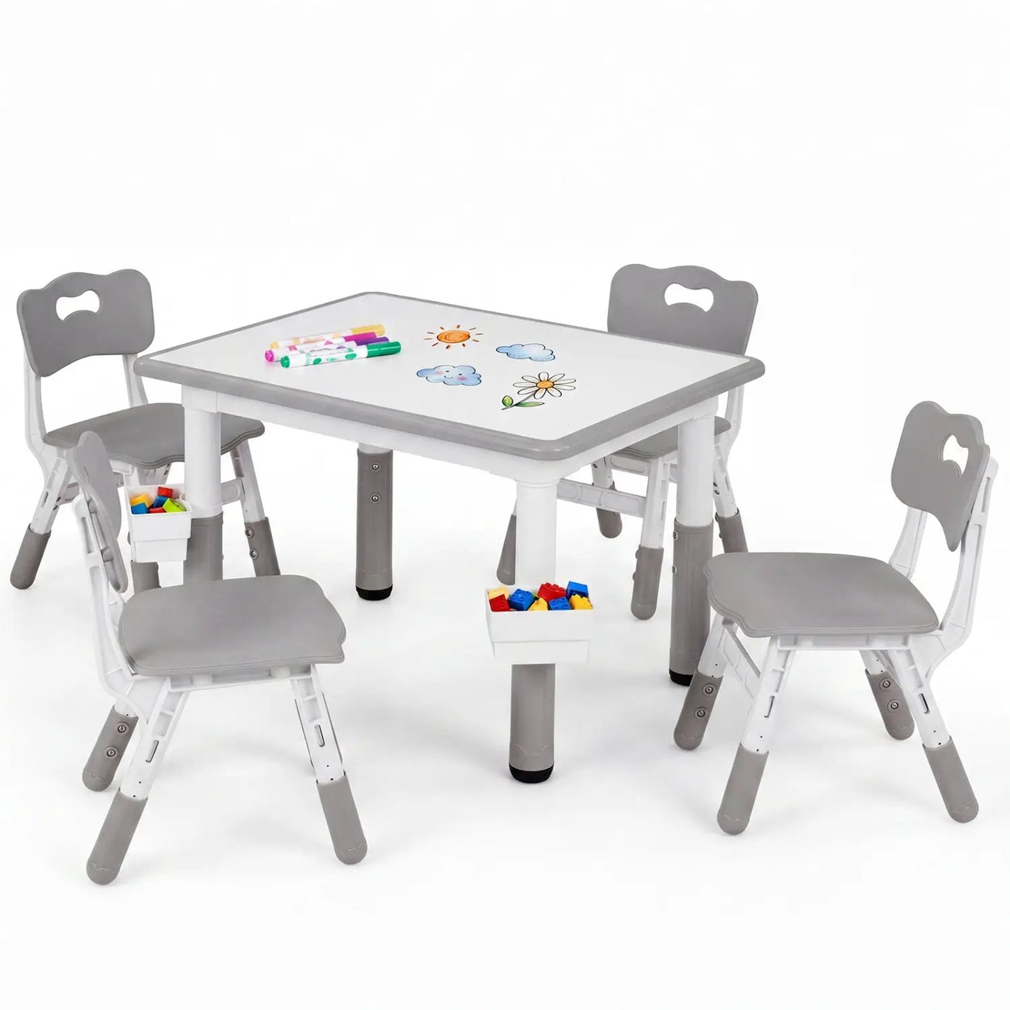 Kids Table and Chairs Set With Adjustable Height