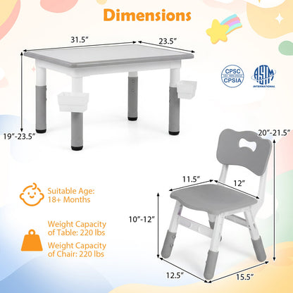 Kids Table and Chairs Set With Adjustable Height