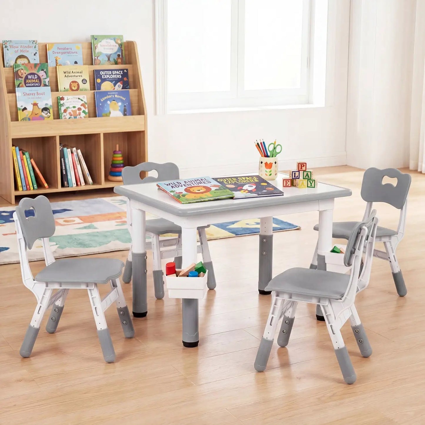 Kids Table and Chairs Set With Adjustable Height