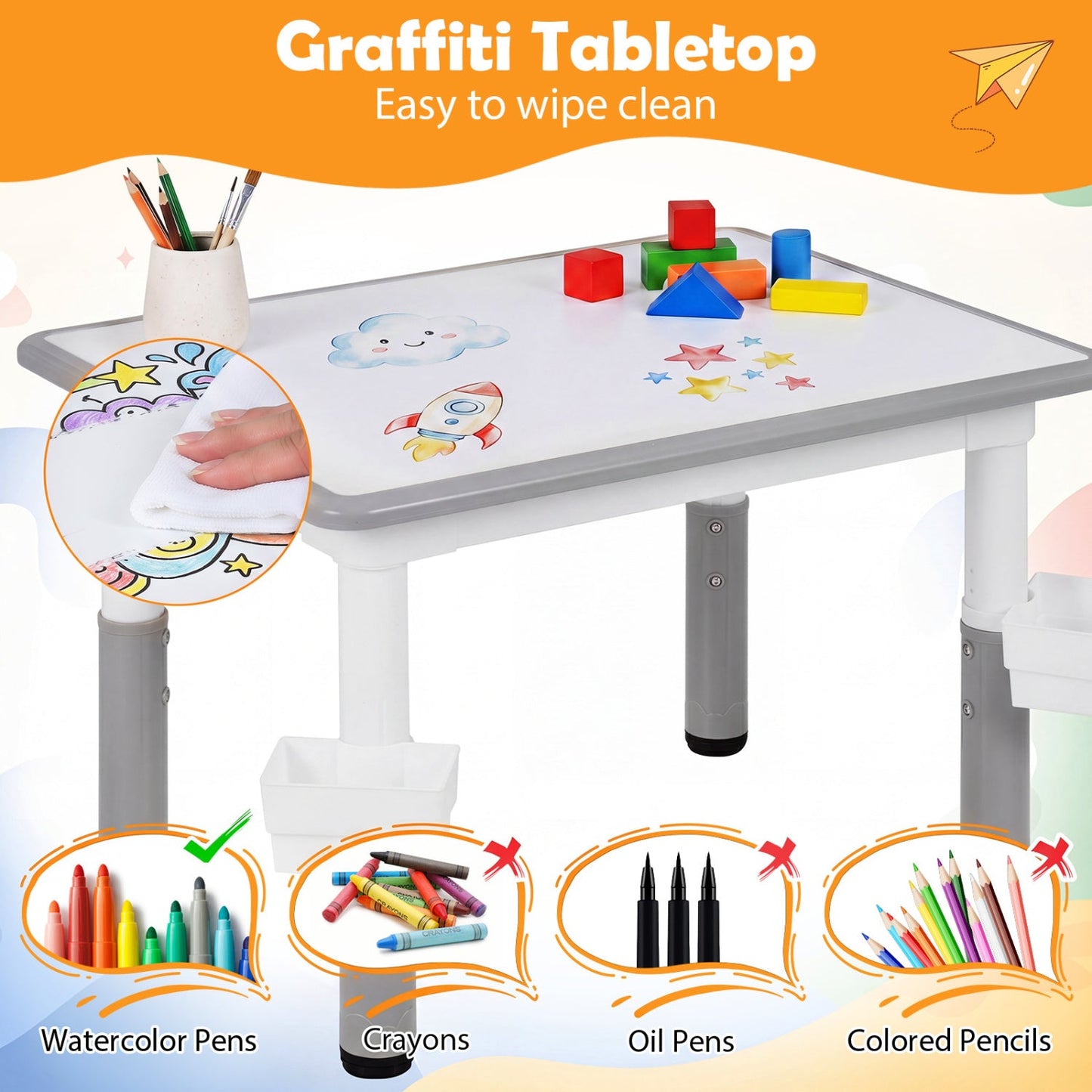 Kids Table and Chairs Set With Adjustable Height