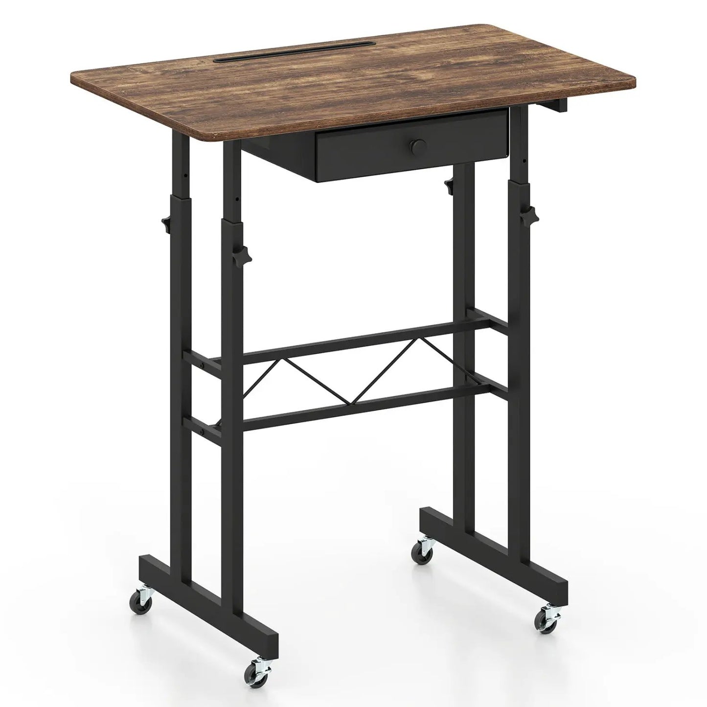 Height Adjustable Desk with Wheels and Drawer