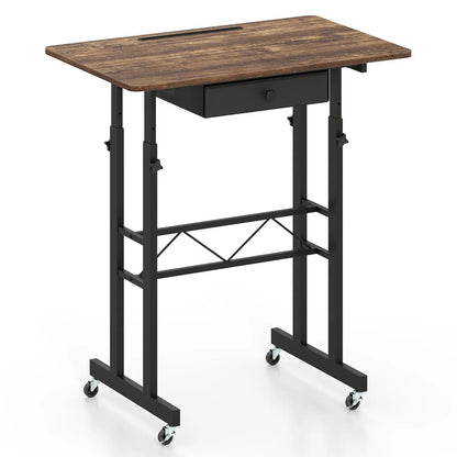 Height Adjustable Desk with Wheels and Drawer