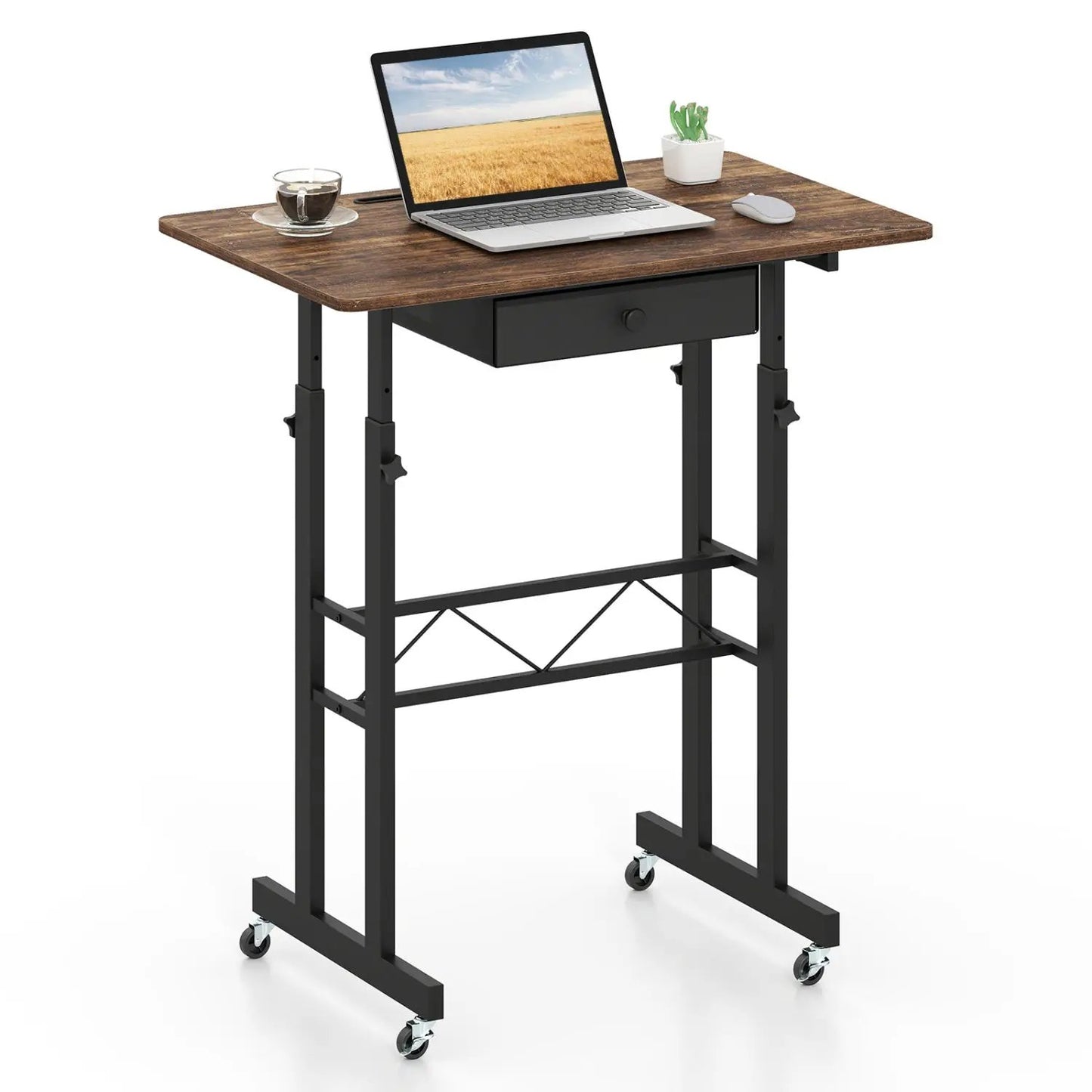 Height Adjustable Desk with Wheels and Drawer
