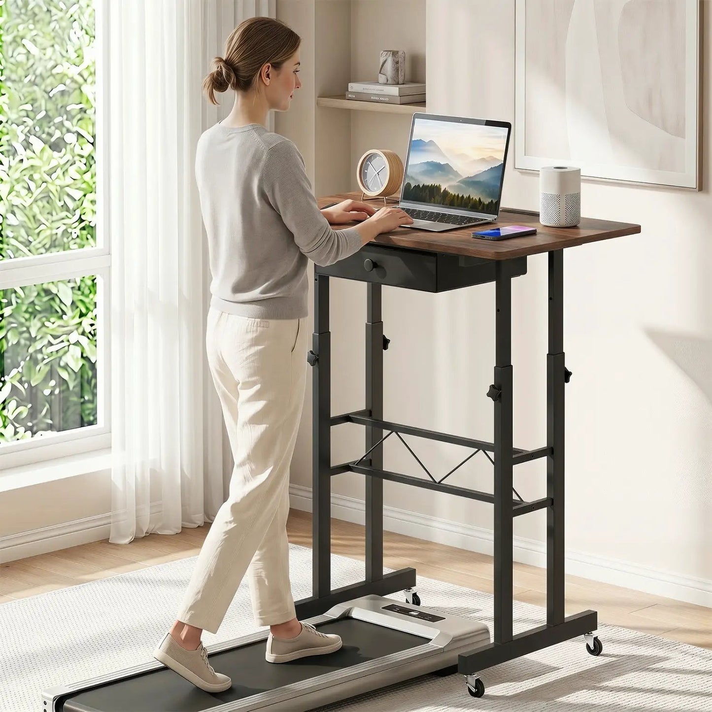Height Adjustable Desk with Wheels and Drawer