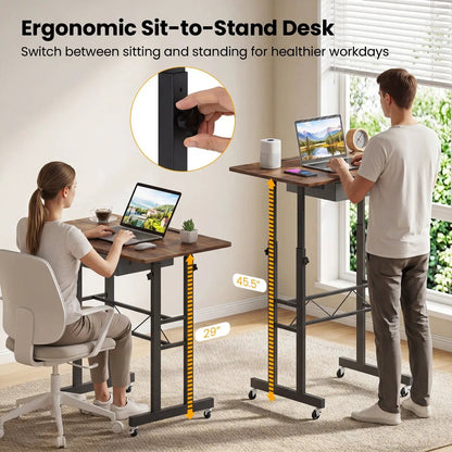 Height Adjustable Desk with Wheels and Drawer