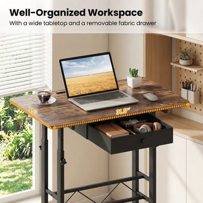 Height Adjustable Desk with Wheels and Drawer
