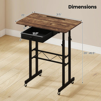 Height Adjustable Desk with Wheels and Drawer