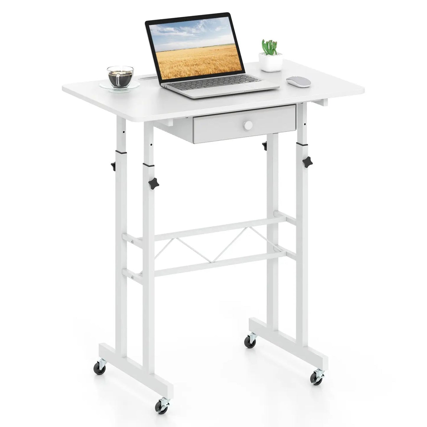 Height Adjustable Desk with Wheels and Drawer