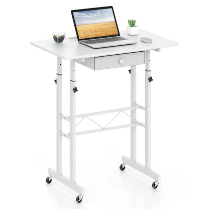 Height Adjustable Desk with Wheels and Drawer