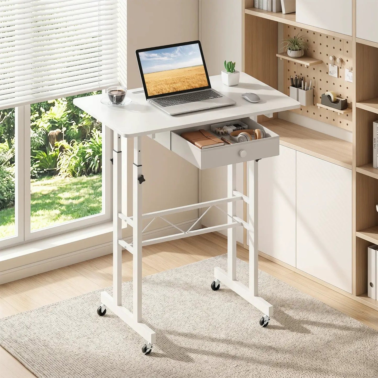 Height Adjustable Desk with Wheels and Drawer