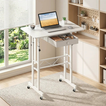 Height Adjustable Desk with Wheels and Drawer