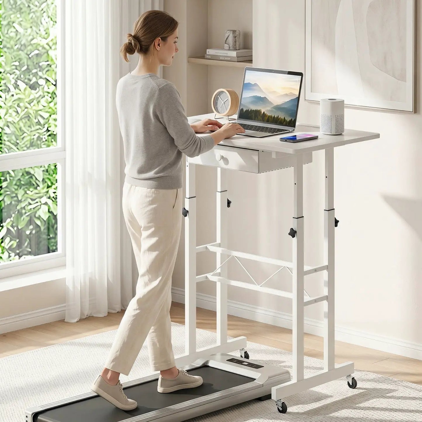 Height Adjustable Desk with Wheels and Drawer
