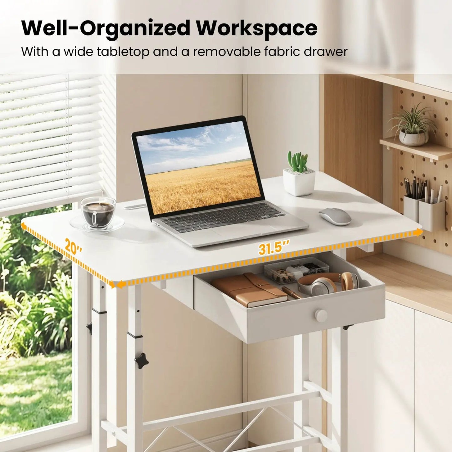 Height Adjustable Desk with Wheels and Drawer