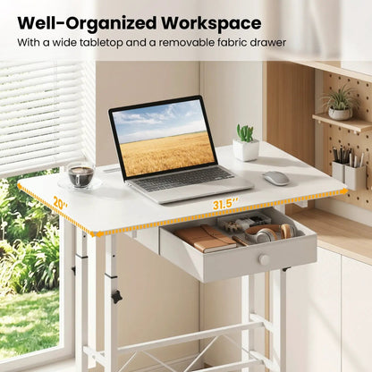 Height Adjustable Desk with Wheels and Drawer