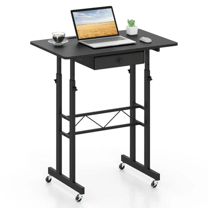 Height Adjustable Desk with Wheels and Drawer