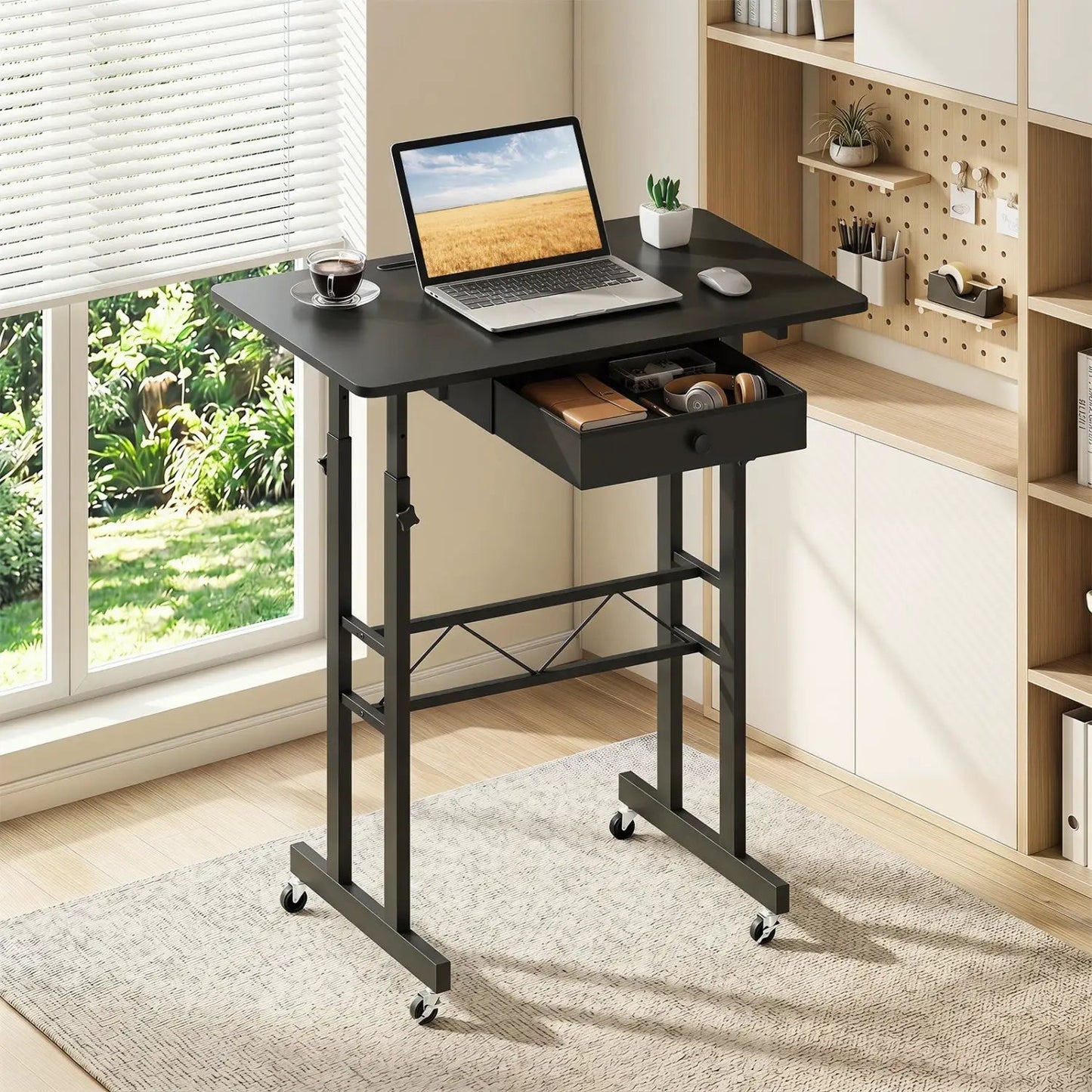 Height Adjustable Desk with Wheels and Drawer