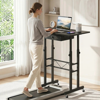 Height Adjustable Desk with Wheels and Drawer